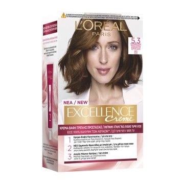 LOreal Excellence Creme No 5.3  Καστανό Ανοιχτό Χρυσαφί Βαφή Μαλιών 48ml