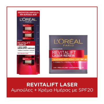 LOreal Paris Promo rutinë për kujdesin e lëkurës Ampula me acid glikolik me laser Revitalift 7 copë dhe krem ​​dite me SFP20 50 ml