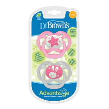 Dr. Browns Silicone Pacifiers for 6-18 months Advantage Night Pink 2pcs