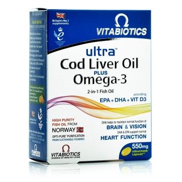 Vitabiotics Cod Liver Oil & Ω3 Εμπλουτισμένο με Bιταμίνη D3, 60Caps