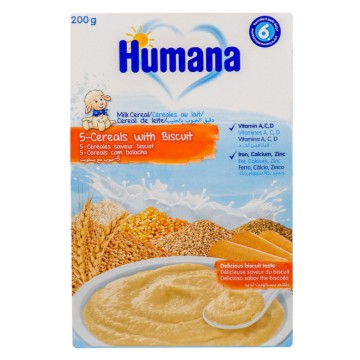 Humana Бебешки крем с 5 зърнени храни и бисквита 6M+ 200гр