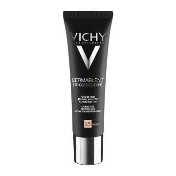 Vichy Dermablend 3D Correction Make-up 25 Nude, Maquillage Correcteur Haute Couvrance et Longue Tenue pour Peaux Grasses et à Tendances Acnéiques 30 ml