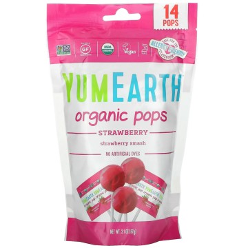 YumEarth Organic Pops Γλειφιτζουρια με Φράουλα 87gr