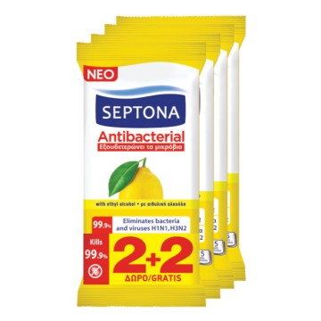 Septona Антибактериальные салфетки для рук Лимон 4x15 шт.