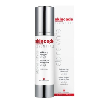 Skincode Essentials Alpine White Crème de Jour Éclaircissante SPF15, Crème de Jour Légère pour Taches/Imperfections 50 ml