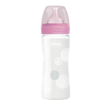 Chicco Well Being Glass Baby Bottle Pink with Silicone Nipple 0M+ 240 ml