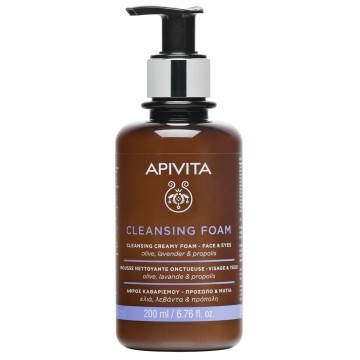 Apivita Cleansing Schiuma detergente cremosa per viso e occhi con oliva e lavanda 200ml