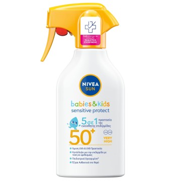 Nivea Солнцезащитный спрей для младенцев и детей для чувствительной кожи 5 в 1 SPF50+ 270 мл