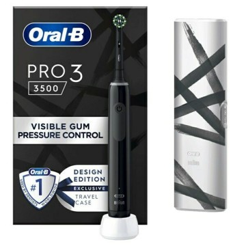 فرشاة أسنان كهربائية Oral-B Pro 3 3500 Design Edition مزودة بمؤقت ومستشعر ضغط وعلبة سفر باللون الأسود