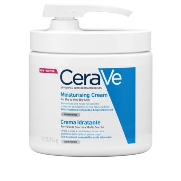 CeraVe Crème Hydratante, Crème Hydratante Visage et Corps pour Peaux Sèches à Très Sèches aux Céramides et Acide Hyaluronique 454gr