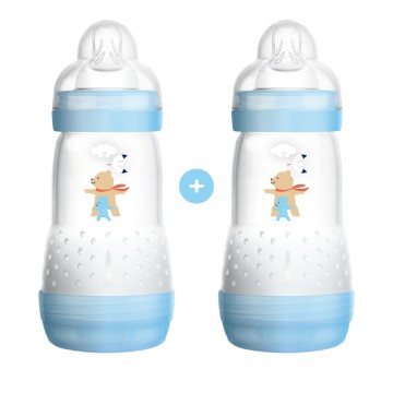 Набор Mam Set Easy Start, антиколиковые пластиковые детские бутылочки с силиконовой соской для детей от 2 месяцев, синие, 2x260 мл