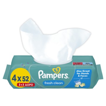 Pampers Fresh Clean Μωρομάντηλα (4 συσκευασίες x 52 Μωρομάντηλα) 10...