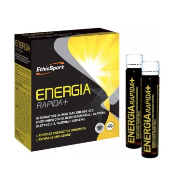 EthicSport Energia Rapida + Συμπλήρωμα με Υδατάνθρακες, Αλανίνη, Ηλεκτρολύτες, Ταυρίνη και Τζίνσενγκ, 10 Φιαλίδια