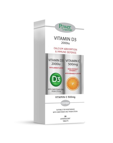 Power Health 1+1 Vitamina D3 2000iu 20 Rigeneranti. Compresse e regali Vitamina C 500mg 20 Rinfresca. Compresse