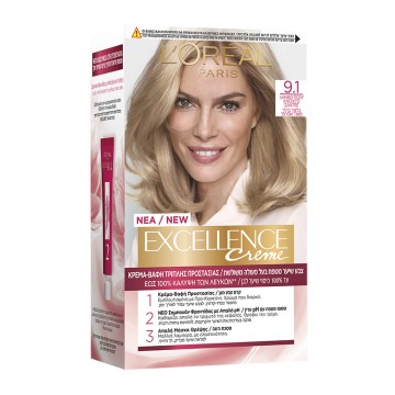 LOreal Excellence Creme No 9.1 Ξανθό Πολύ Ανοιχτό Σαντρέ Βαφή Μαλ... LOreal Excellence Creme No 9.1 Ξανθό Πολύ Ανοιχτό Σαντρέ Βαφή Μαλ...