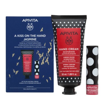 Apivita Promo A Kiss On The Hand Jasmin, Crème Mains 50 ml & Soin Lèvres Grenade