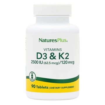 Natures Plus Vitamins D3 2500iu & K2 120mcg, 90 Tablets