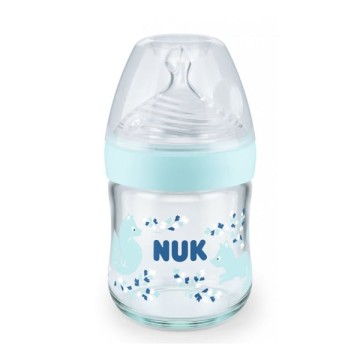 Nuk Nature Sense Biberon en verre avec contrôle de la température et tétine en silicone S 0-6 mois Blue Fox 120 ml