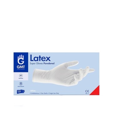 GMT латексови супер ръкавици напудрени бели L 100 бр