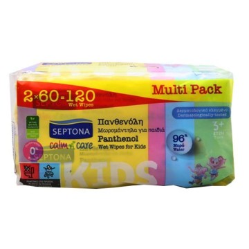 Septona Calm n Care Panthenol Wet Wipes For Kids, 2x60 τεμάχια
