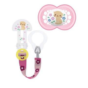 Mam Original Silikon-Schnullerset 6–16 Monate & Clip it! Rosa