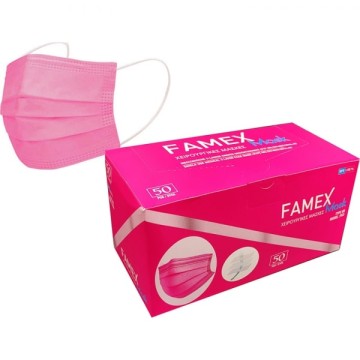 Famex Χειρουργική Μάσκα Τύπου IIR Ροζ 3ply με Λάστιχο 50 τεμάχια