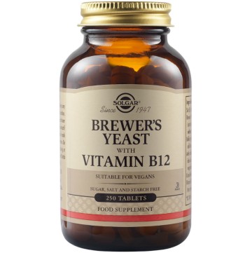 Maja e birrës Solgar me vitaminë B-12, 250 tableta