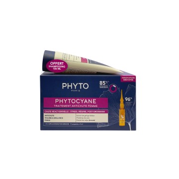 Phyto Promo Phytocyane Traitement Perte Réactionnelle Femme 12 ampoules x 5 ml & Shampoing Tonifiant 100 ml
