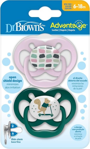 Dr Browns Πιπίλα Σιλικόνης Advantage Μωβ-Πράσινο 6-18m, 2τμχ