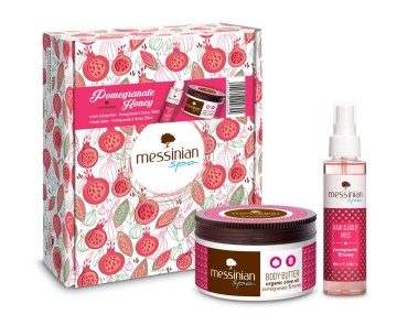 Messinian Spa Promo Spray per capelli e corpo al miele di melograno, 100 ml e burro per il corpo, 250 ml