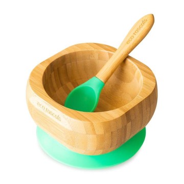Ensemble bol à ventouse et cuillère en bambou Eco Rascals, vert