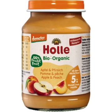 Holle Organic Παιδικός Πουρές με Μήλο και Ροδάκινο από 5 Μηνών, 190g Holle Organic Παιδικός Πουρές με Μήλο και Ροδάκινο από 5 Μηνών, 190g