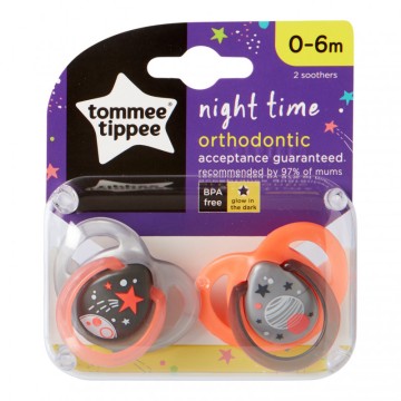 Tommee Tippee Silicone Soothers Night Time 0-6m 2 pcs