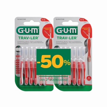 Gum Promo 1314 Trav-Ler Interdental Iso 1 0.8 ملم أحمر أسطواني، 2x6 قطع