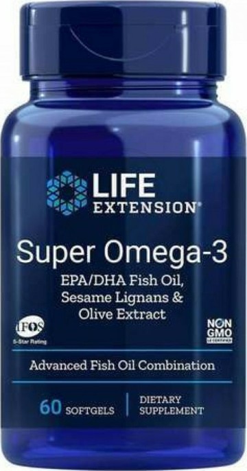 Life Extension Super Omega-3 EPA/DHA с лигнанами кунжута и экстрактом плодов оливы, 60 мягких капсул