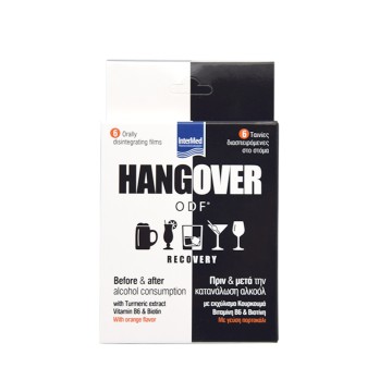 Intermed Hangover ODF Recovery Пищевая добавка до и после употребления алкоголя Апельсиновый вкус 6 пленок