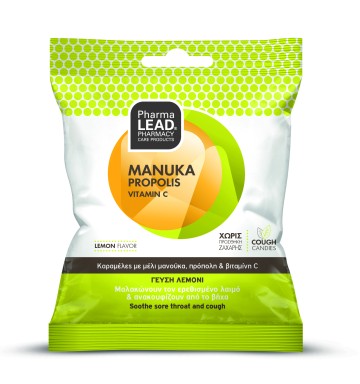 Pharmalead Καραμέλες Με Manuka,Πρόπολη+Vit.C (Γεύση Λεμόνι) 40G.