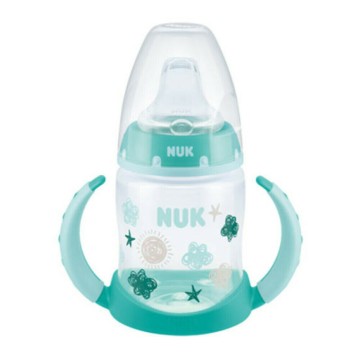 Nuk First Choice бебешко шише за хранене с дръжки 6 м+ зелено с шарки 150 мл