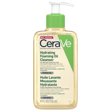 CeraVe hidratues me vaj pastrues me shkumë, vaj pastrues për fytyrë dhe trup për lëkurë normale në të thatë me squalane, trigliceride dhe ceramide 236 ml