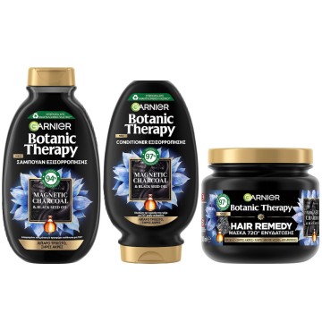 Garnier Promo Botanic Therapy Shampoo al carbone magnetico 400 ml, balsamo 200 ml e maschera riparatrice per capelli 340 ml