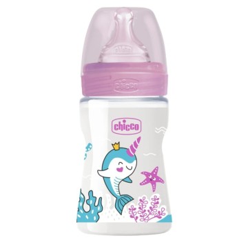 Chicco Well Being Kunststoff-Babyflasche, rosa, Anti-Kolik-System mit Silikonsauger, 0 Monate+, 150 ml