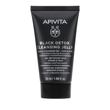 Apivita Black Detox Cleansing Jelly, Черный очищающий гель для лица и глаз с прополисом и активированным углем 50 мл
