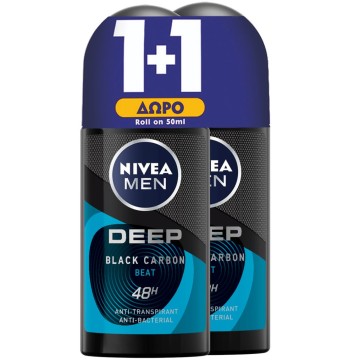 Nivea Men Promo Deep Carbon Beat Roll On Αποσμητικό 48h 2x50ml