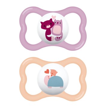 Ортодонтические силиконовые пустышки Mam Air для детей от 16 месяцев Фиолетовый/Оранжевый, 2 шт.