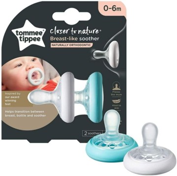 Tommee Tippee Breastlike Pacifier 0-6m & glows in the dark (2pcs)