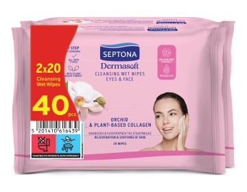 Septona Dermasoft Cleansing Wet Wipes for Eyes & Face  2x20 τεμάχια