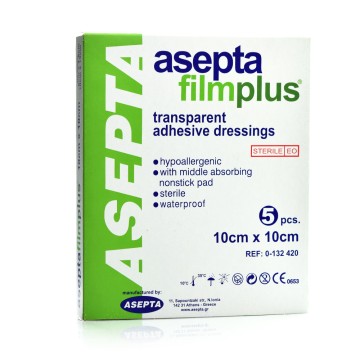 Asepta Filmplus, Transparent Adhesive Pads 10cm x 10cm 5pcs