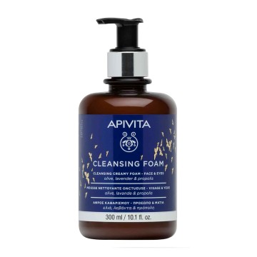 Apivita Cleansing Foam Face-Eyes, Почистваща пяна, с маслина, лавандула и прополис 300 мл