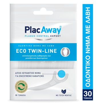 PlacAway Eco Twin-Line Двойная отбеливающая зубная нить с ручкой 30 шт.