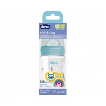 Chicco Well Being Anti-Colic System Plastic Baby Bottle with Silicone Nipple Ciel 0m+ 150ml